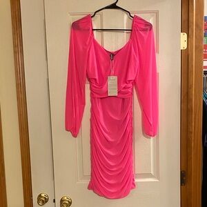 Elegant Fuchsia Long Sleeve Dress